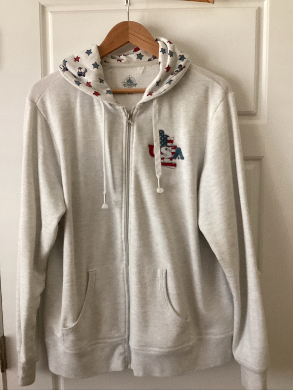 Disney White Zip-Up Hoodie with Red & Blue USA Accent